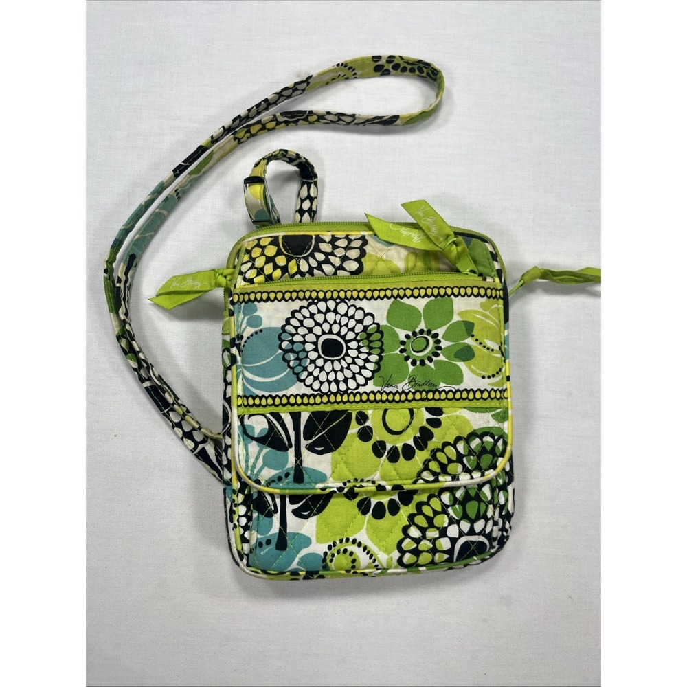 Very Bradley Crossbody Mini Bag, multi-compartments Green Floral